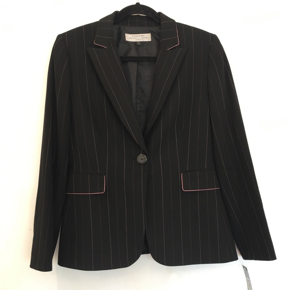 [TAHARI] NWT Pink Pinstripe One Button Blazer 8P